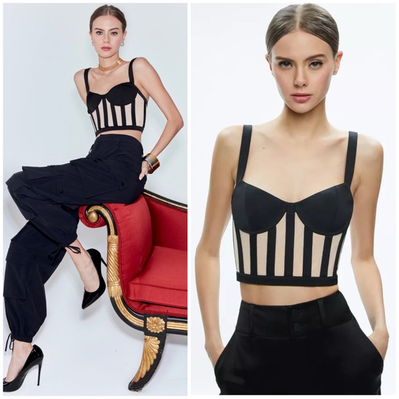 ALICE + OLIVIA Helene Striped Bustier Top